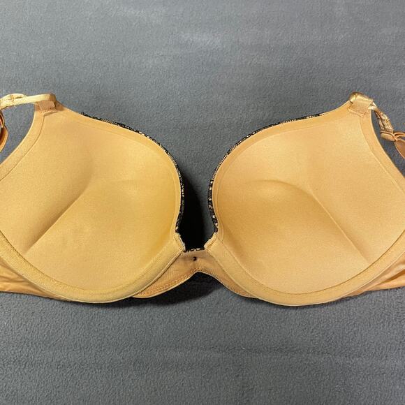 Victoria's Secret Bra 34B Gold Miraculous Plunge Padded 2 Cup Push Up Bombshell - Picture 7 of 10